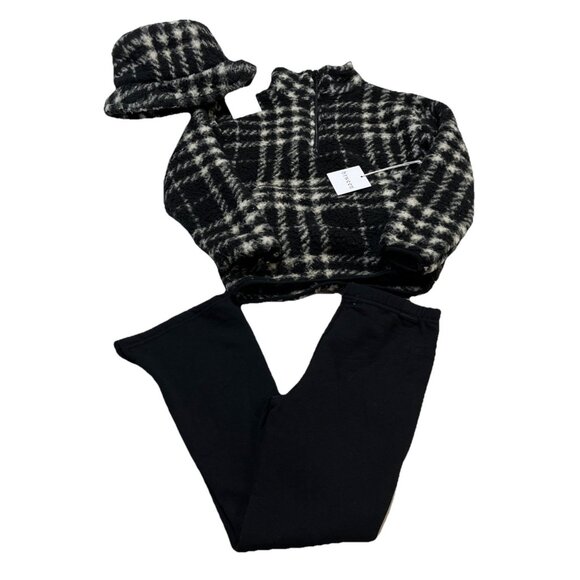 Btween Fleece Set Girls 3T Black 1/4 Zip Top Pull On Flare Leg Pant Hat Winter - Picture 1 of 8